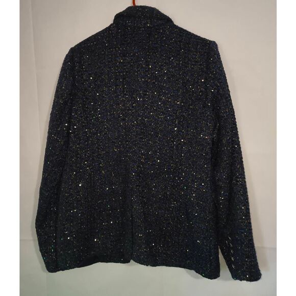 House of Harlow 1960 blue double-breasted tweed jacket shimmering metallic threa - Picture 4 of 9